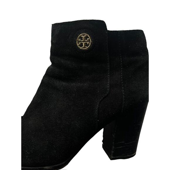Tory Burch Junction Boots •9.5• Black Nubuck Leather Suede Ankle Bootie Heels - Picture 4 of 12